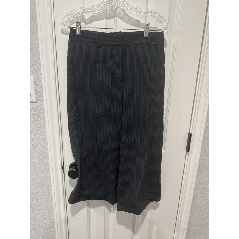 Cropped Wide Leg Pants Y2K Low Rise Office Preppy Black Pinstripe 4 Small